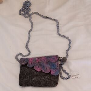 Handcrafted Gray and Pink Felt Bag. Art to Wear